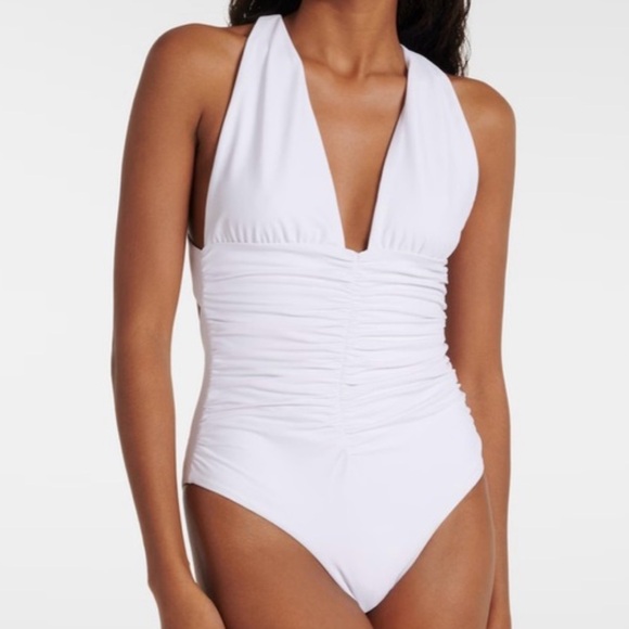 Aerie Classic White Plunge Ruched Cheekiest One Piece Swimsuit - Picture 1 of 5
